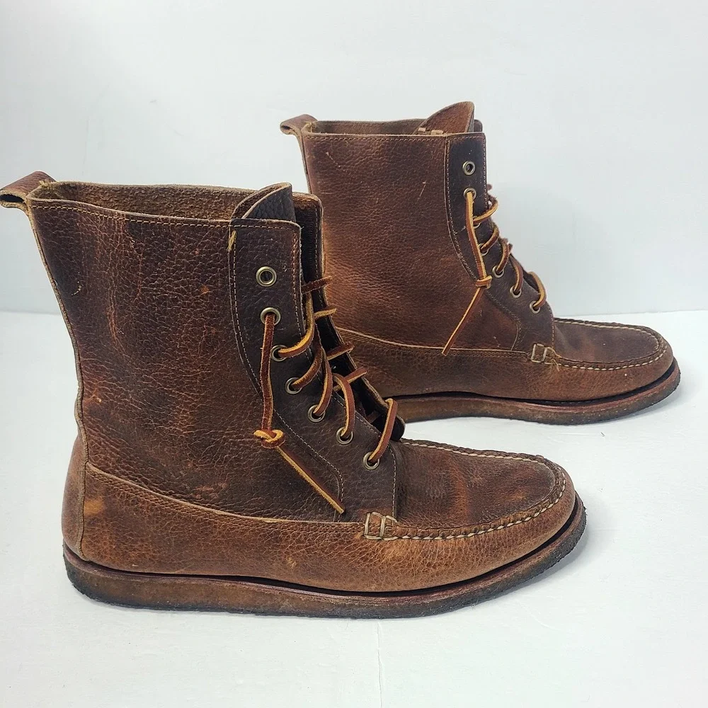 Rare Polo Ralph Lauren Full Grain Leather Lace Up Brown Boots Handmade USA‎ 11 D